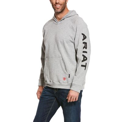 Ariat FR Primo Fleece Logo Gri Kapşonlu Sweatshirt Erkek (12265-936)